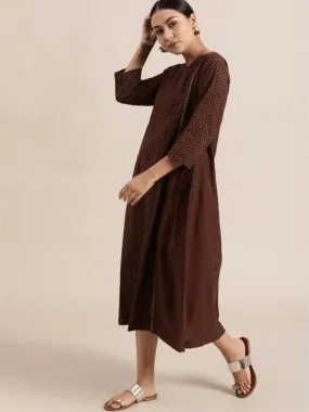Dark Brown Block Print Dress