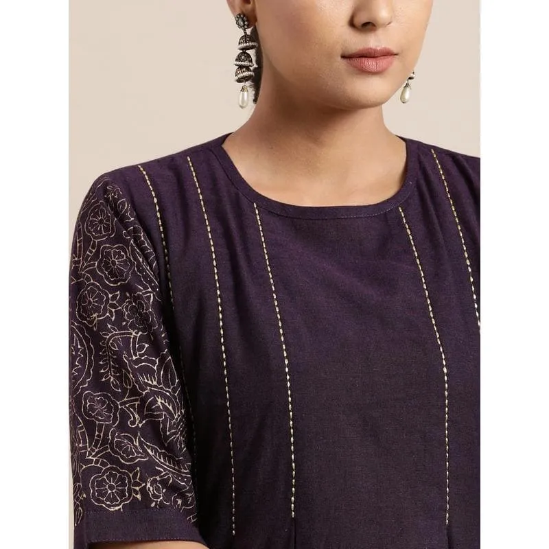 Dark Purple Block print Cotton Dress
