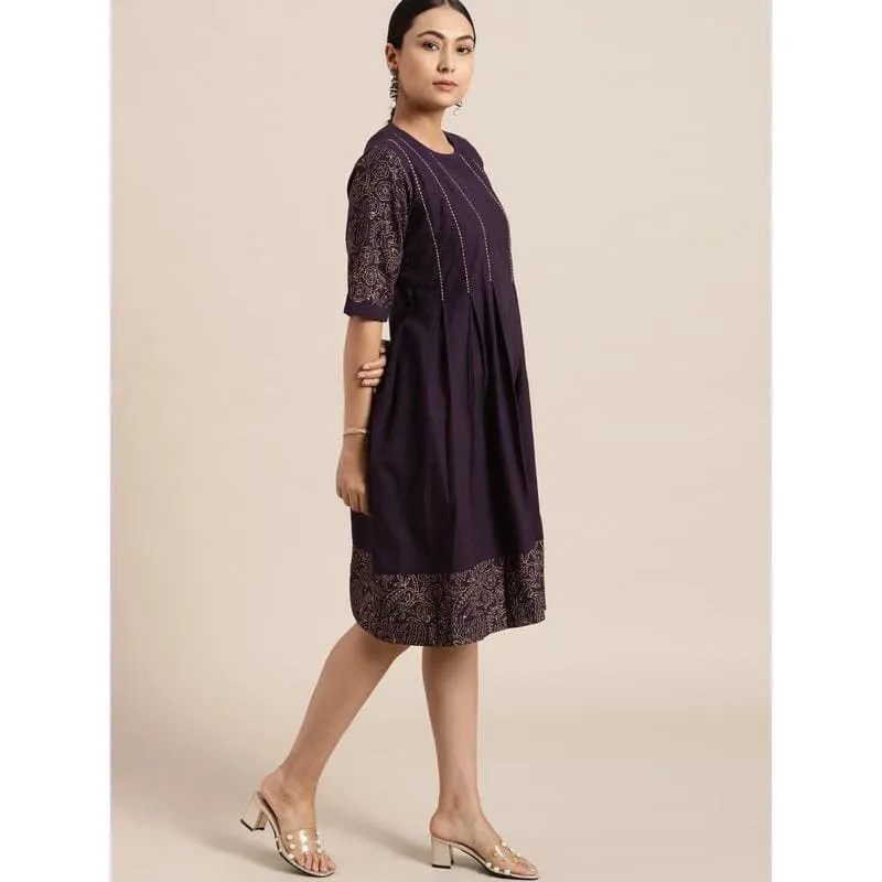 Dark Purple Block print Cotton Dress