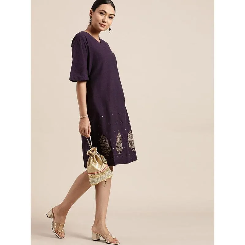 Dark Purple block print Dress