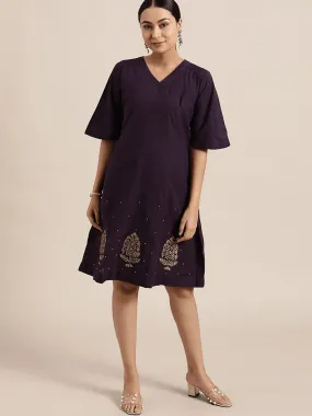 Dark Purple block print Dress