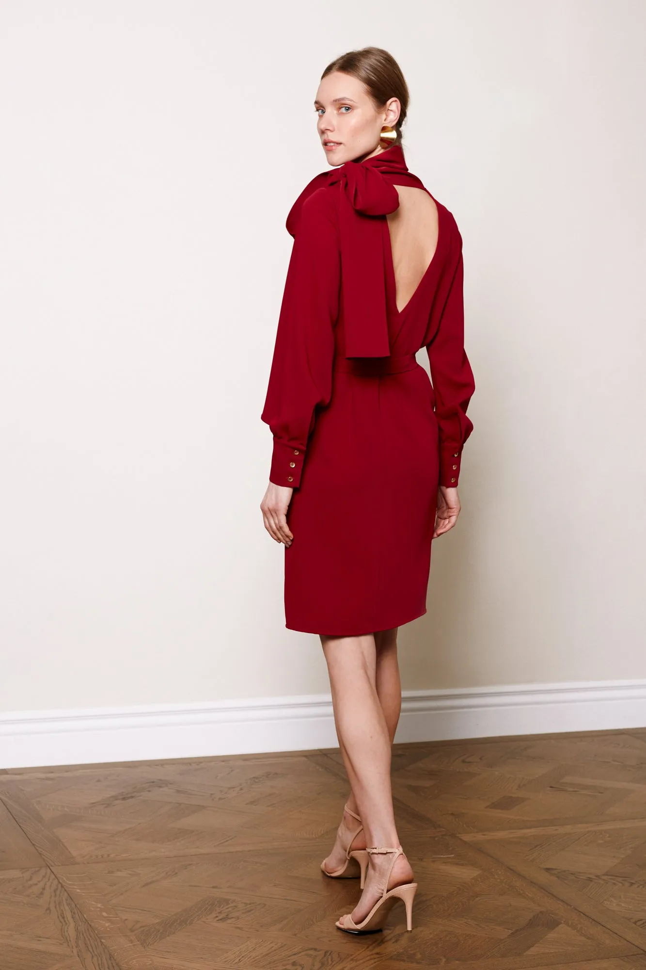 DIA red mini dress with ribbon on shoulder
