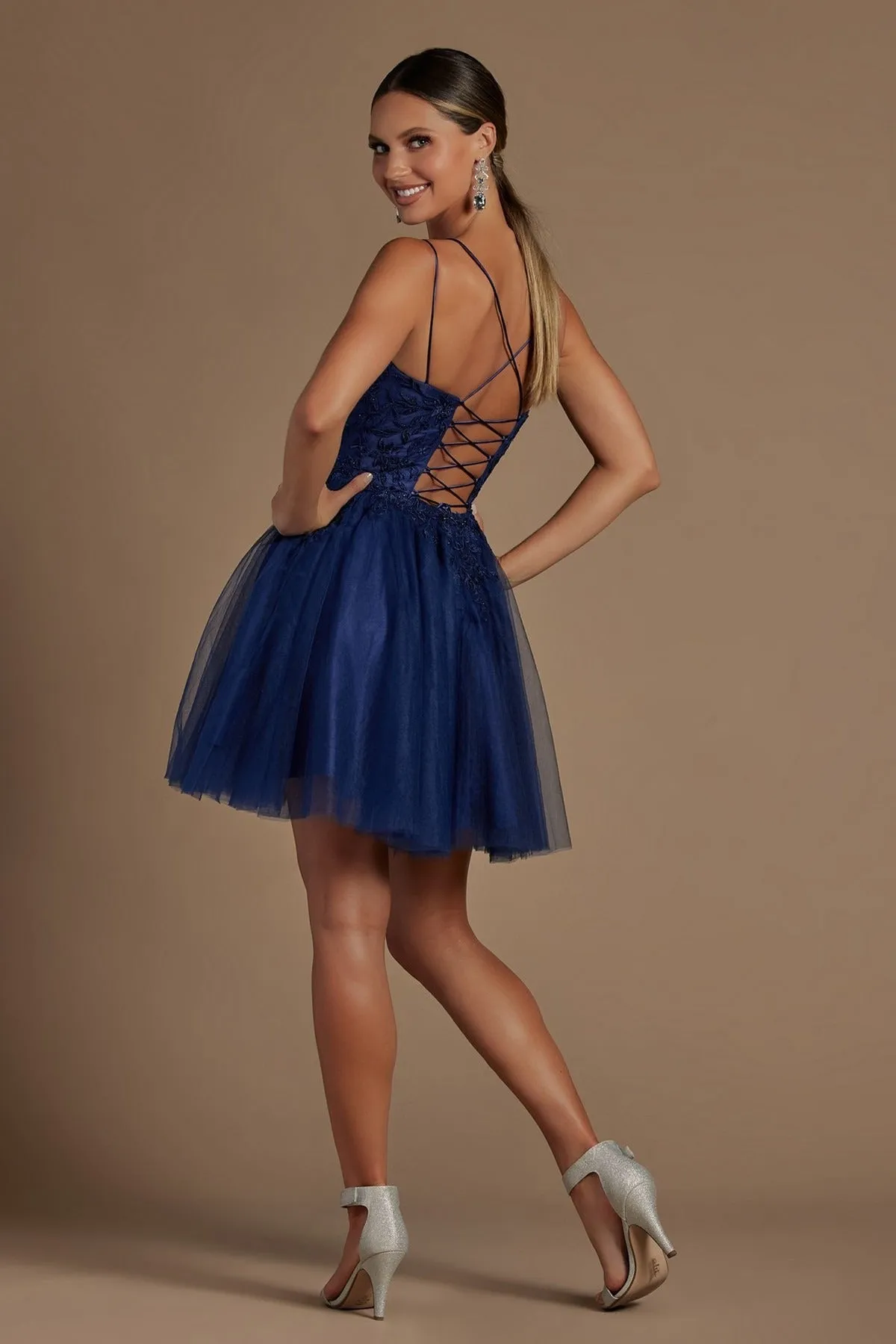 Embroidered Babydoll Corset Short Dress for Homecoming & Cocktail