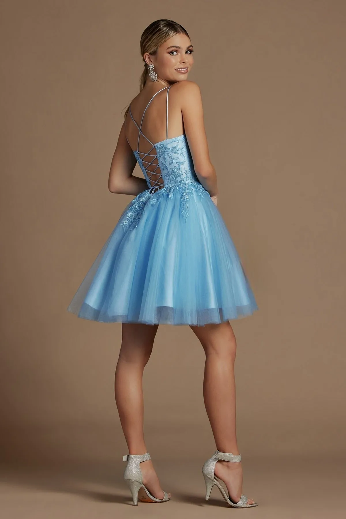 Embroidered Babydoll Corset Short Dress for Homecoming & Cocktail