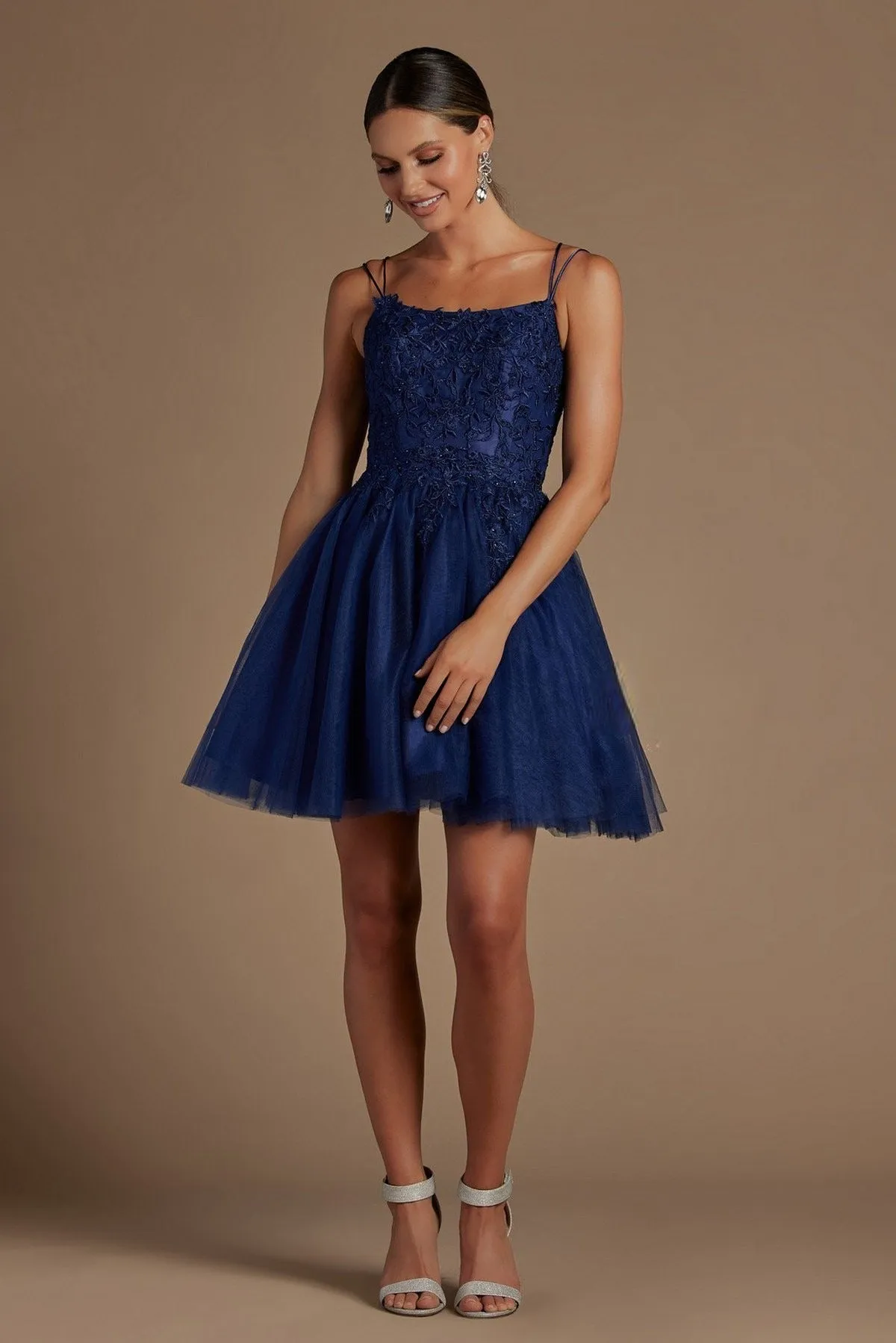Embroidered Babydoll Corset Short Dress for Homecoming & Cocktail
