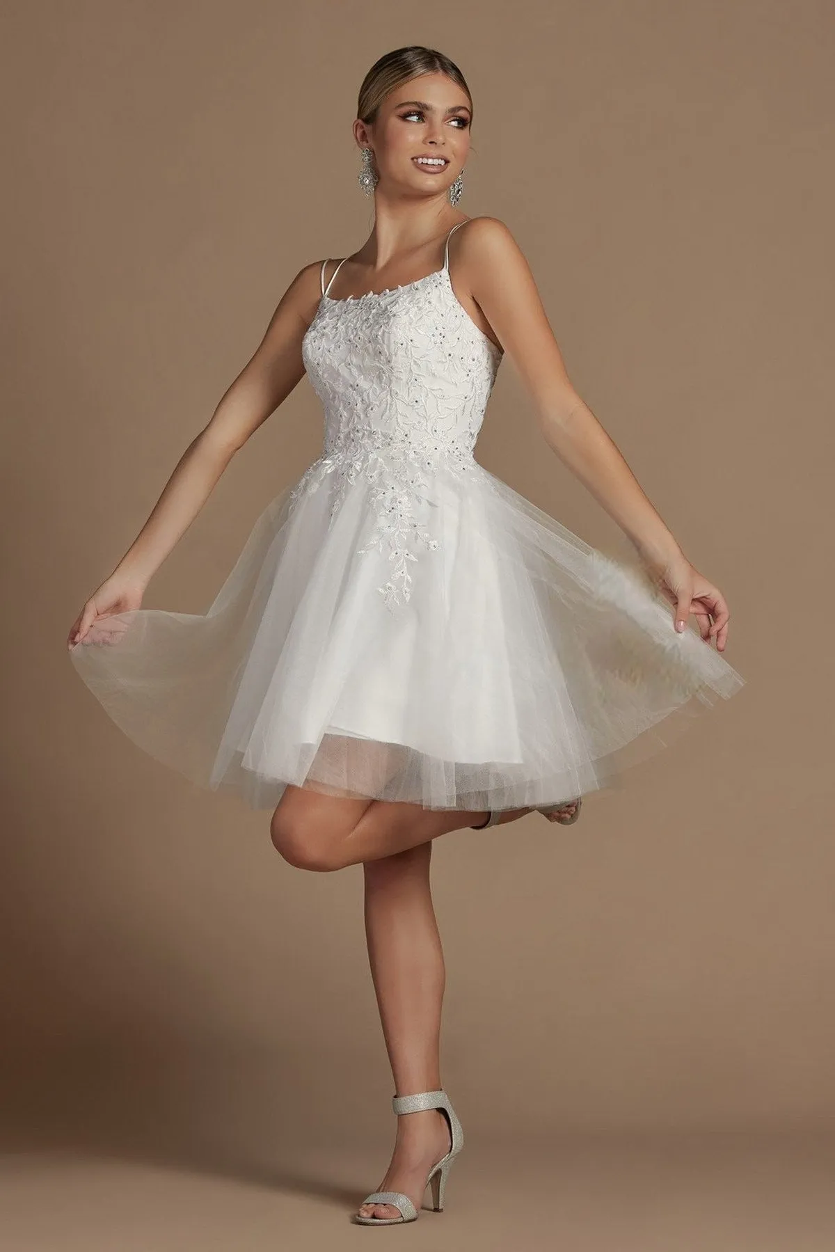 Embroidered Babydoll Corset Short Dress for Homecoming & Cocktail