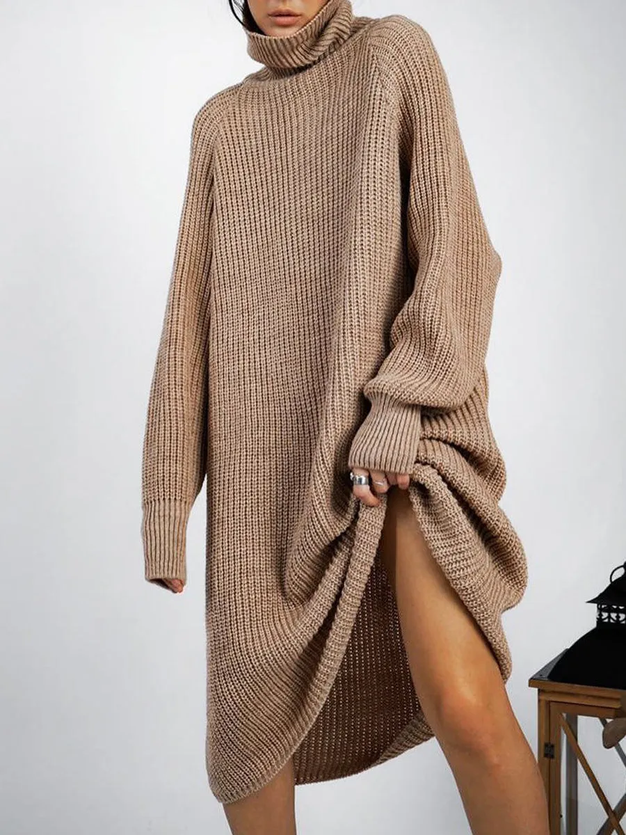 Fashion Mid-Length Turtleneck Sweater Dress