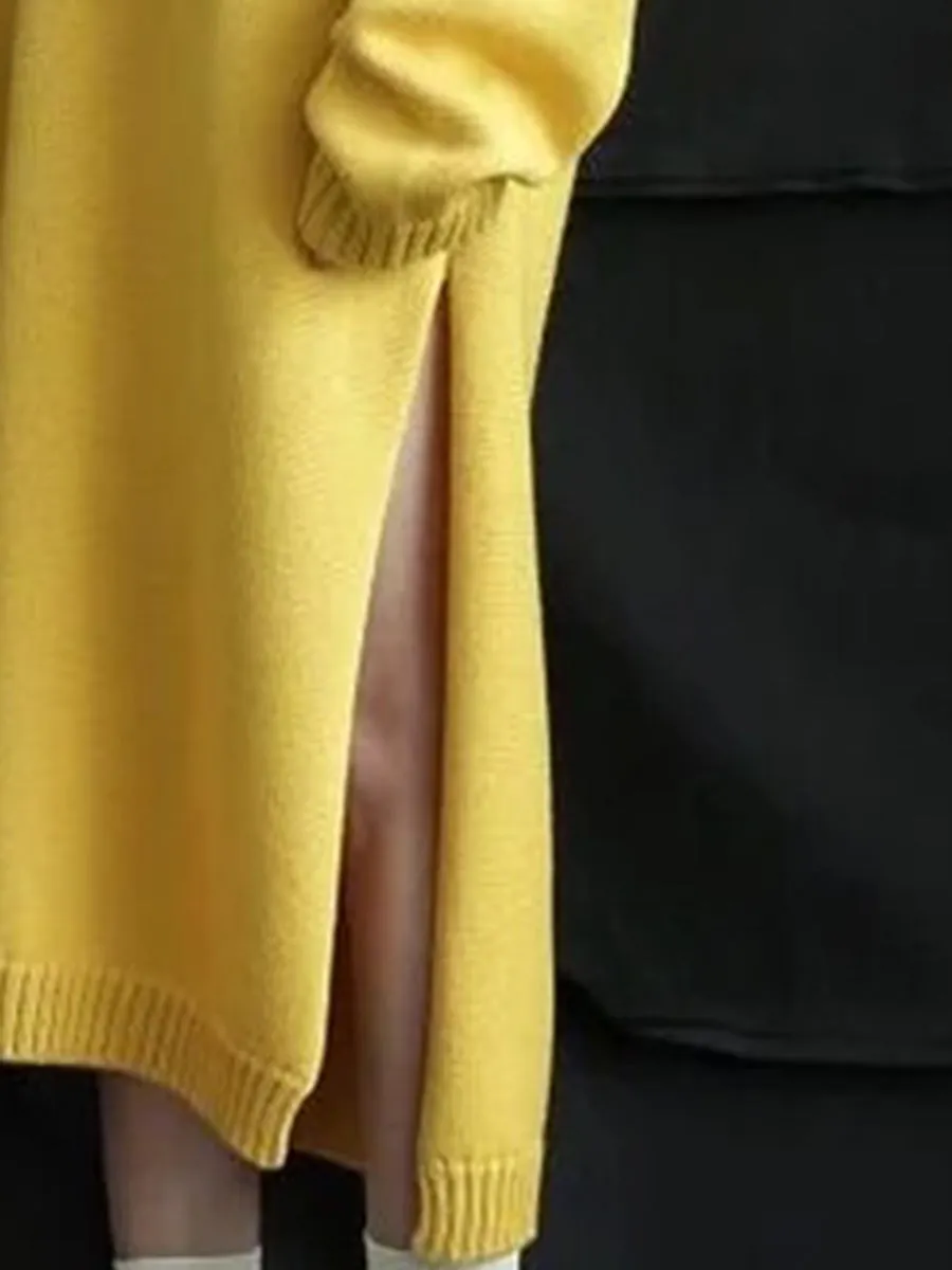 Fashion V-neck Solid Color Casual Split Dress