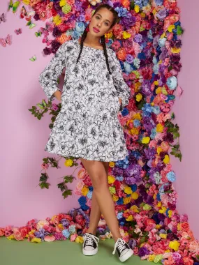 Floral-Print Outline Tiered Babydoll Dress
