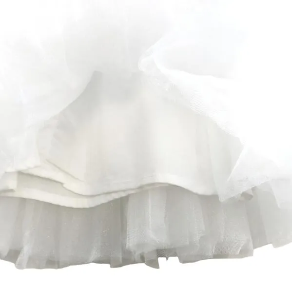 Floral Waist Trim Tulle Dress in White