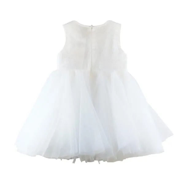 Floral Waist Trim Tulle Dress in White