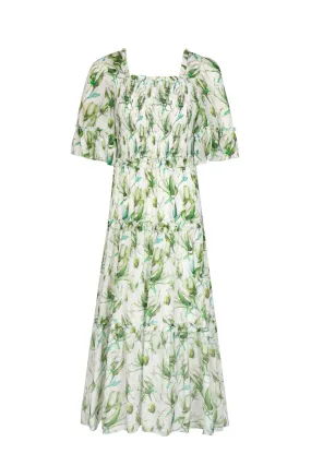 GDS Risette Silk  Long Dress | Green Print