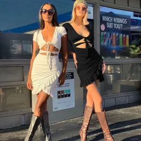 Girls sexy ruffled dress white/black/orange
