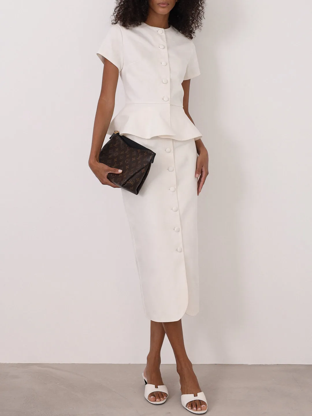 Hera Denim Button Pencil Skirt | White