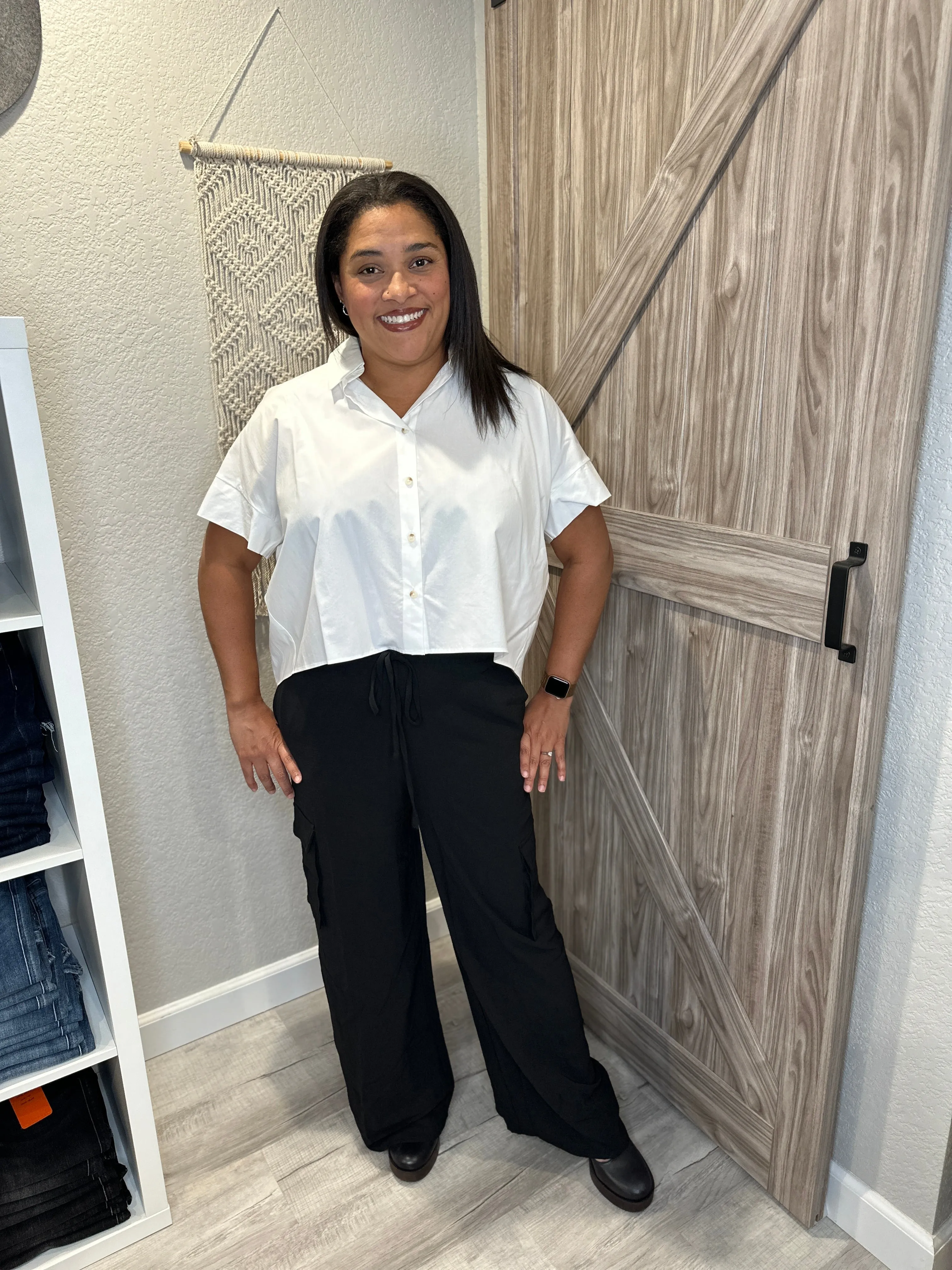 High Rise Cargo Utility Drawstring Black Pants