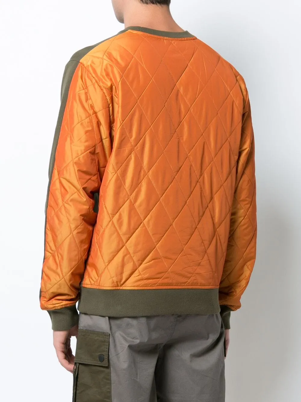 HYBRID NYLON QUILTED BACK CREW NECK ARMY GREEN