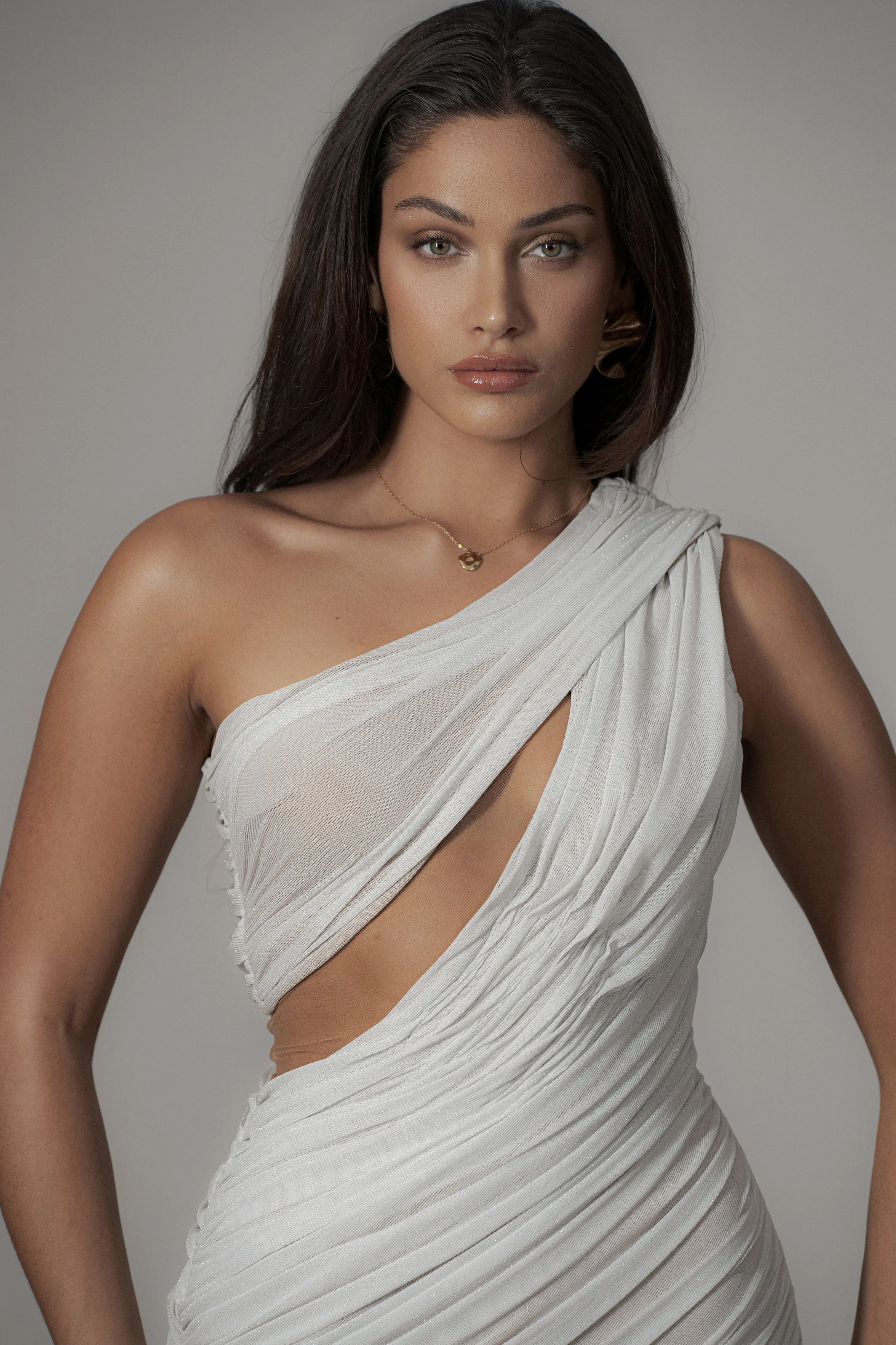 Ivory Aura Shimmer Midi Dress