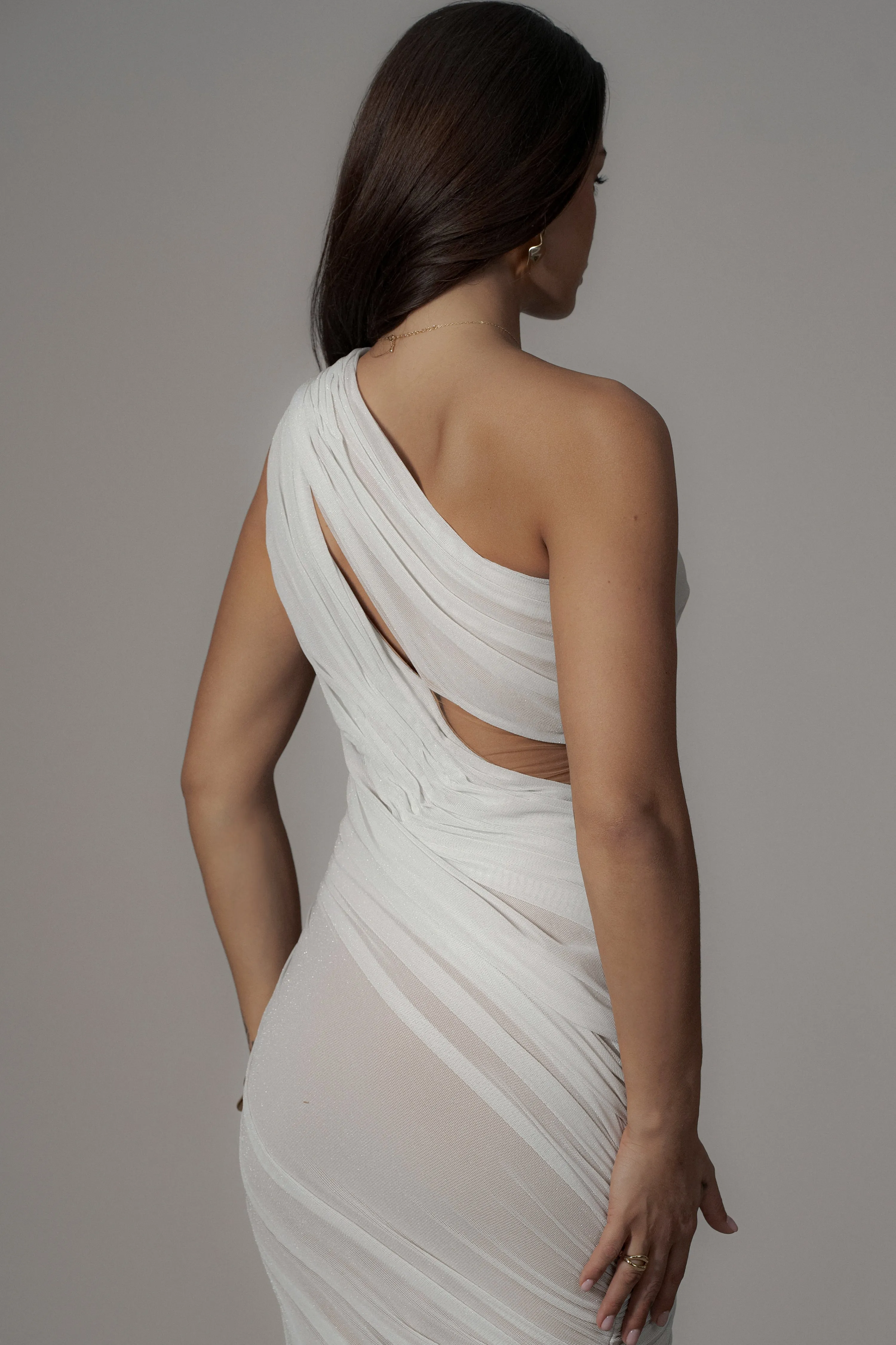 Ivory Aura Shimmer Midi Dress