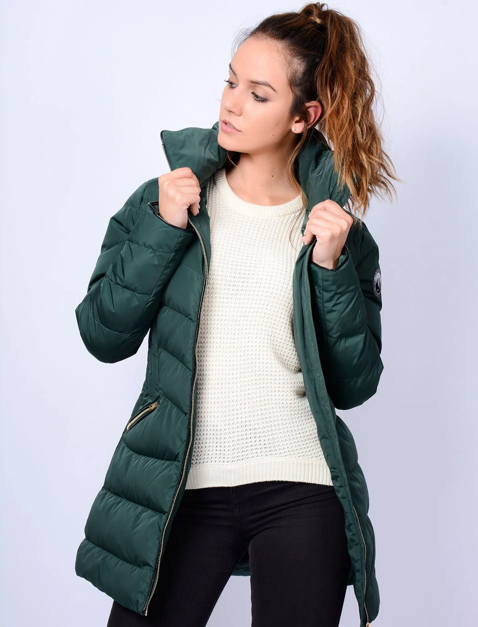 Jaboris Funnel Neck Quilted Coat in Dark Green - Tokyo Laundry