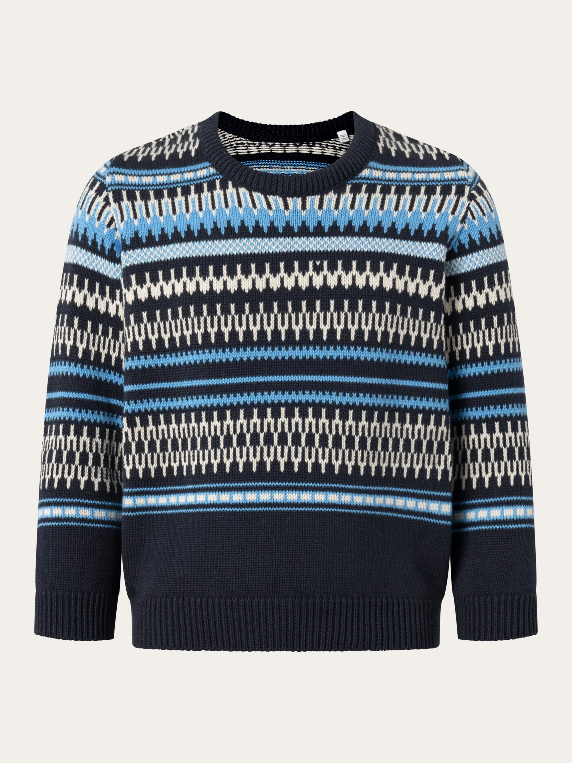 Jacquard knit cotton crew knit - Blue stripe