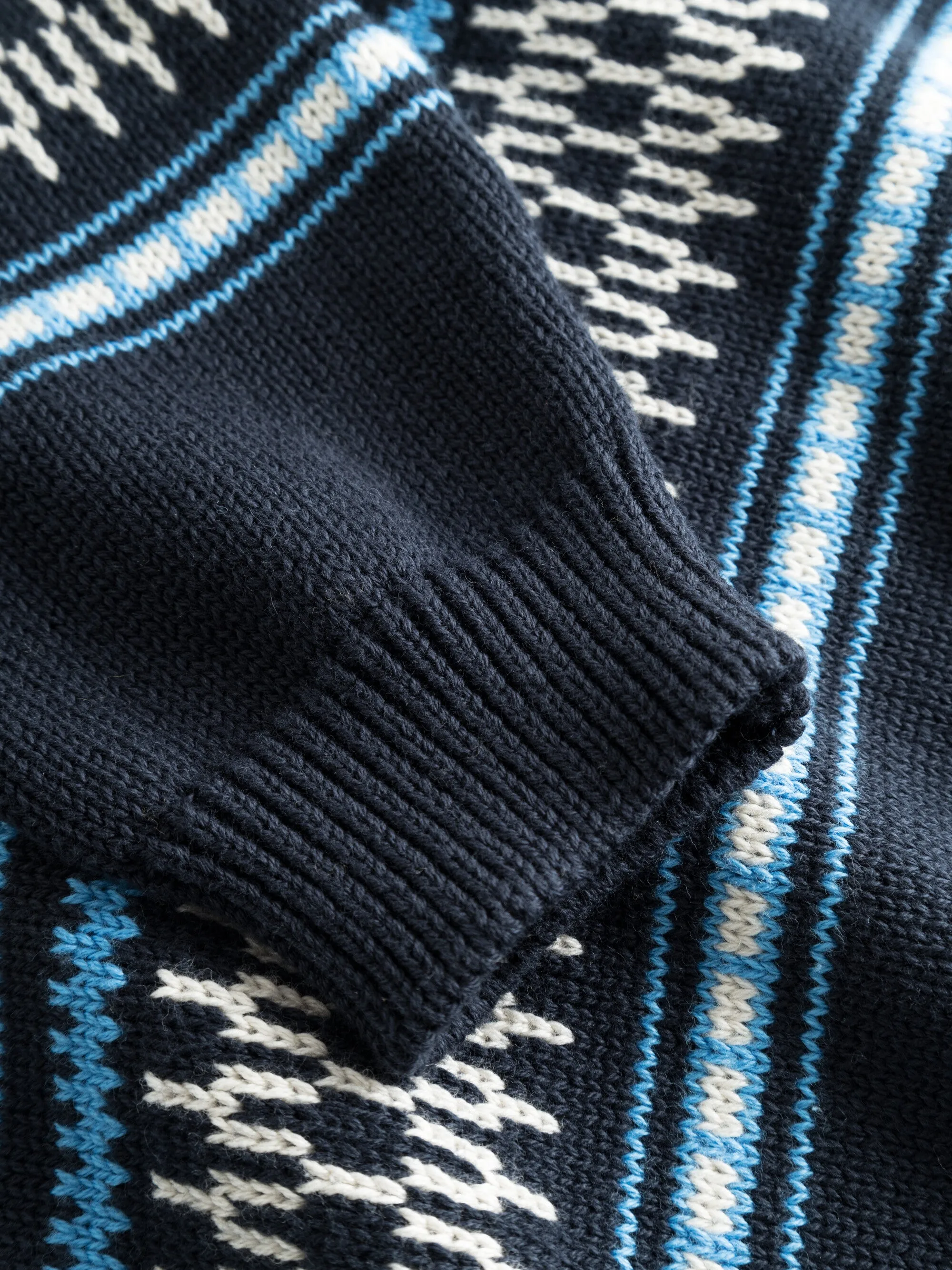 Jacquard knit cotton crew knit - Blue stripe