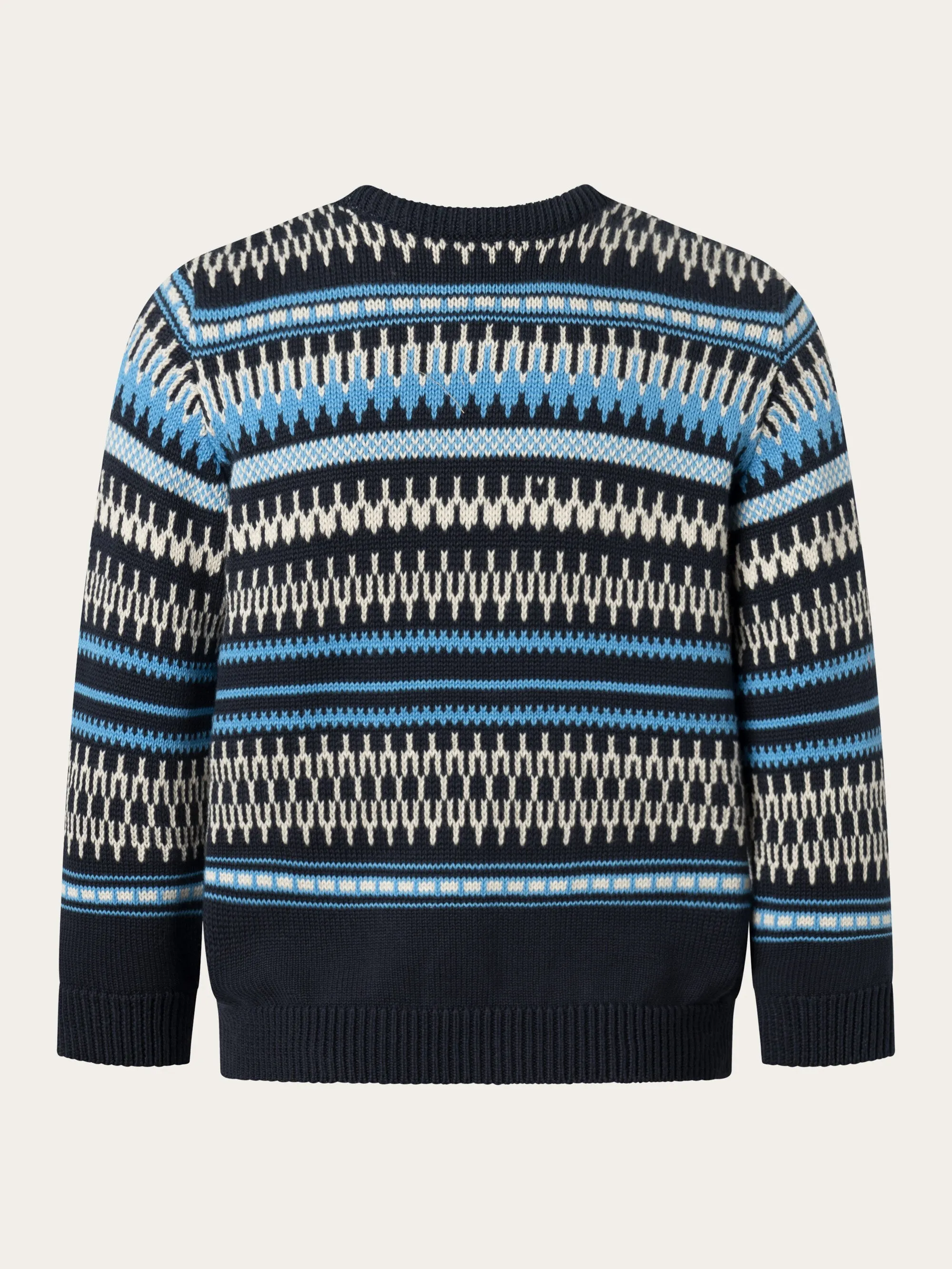 Jacquard knit cotton crew knit - Blue stripe