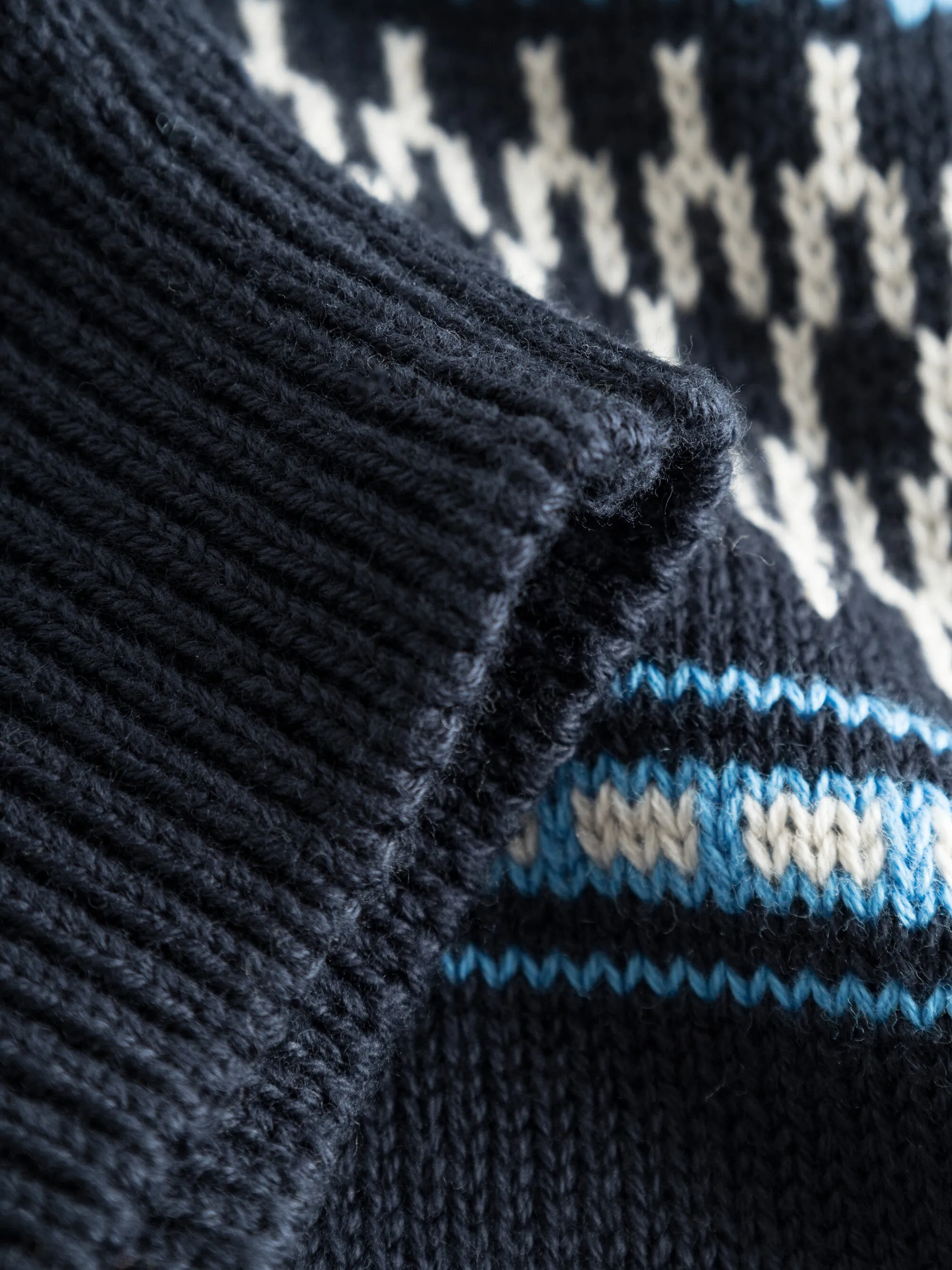 Jacquard knit cotton crew knit - Blue stripe