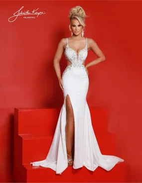 Johnathan Kayne 2846 Long Prom Dress Fitted Plunging Neckline High Slit Tail Side Cut Outs Formal Pageant Gown