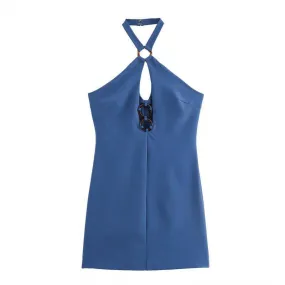 judy slim fit neck hanging collar mini dress