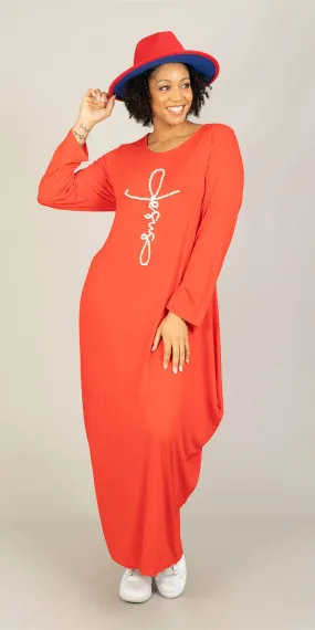 KaraChic CHH23055LS - Red - Pearl Embellished Knit Maxi Dress