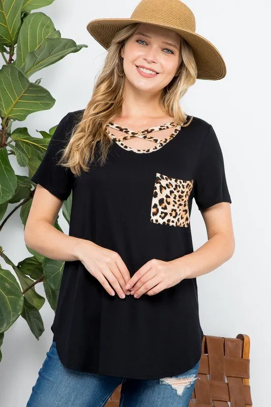Leopard Cross Strap Pocket Everyday Tee
