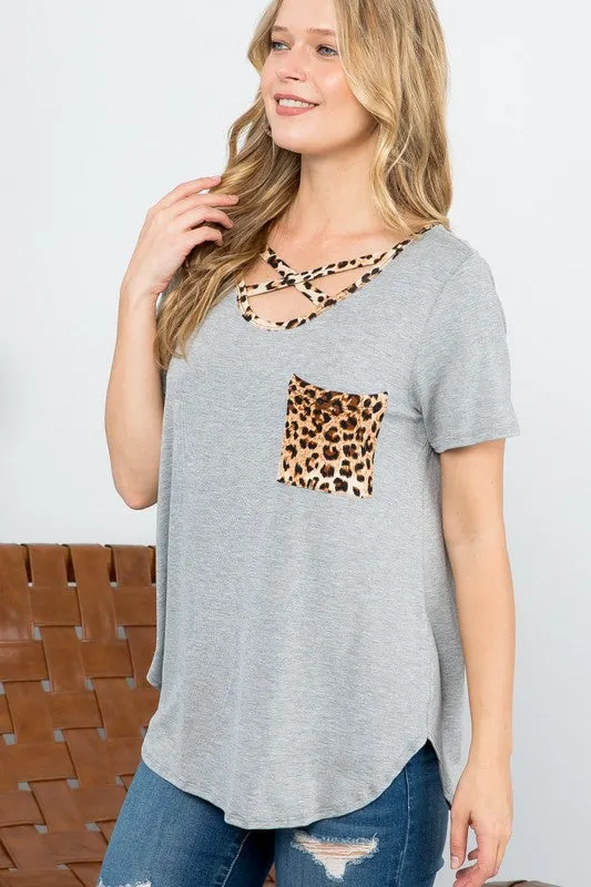 Leopard Cross Strap Pocket Everyday Tee