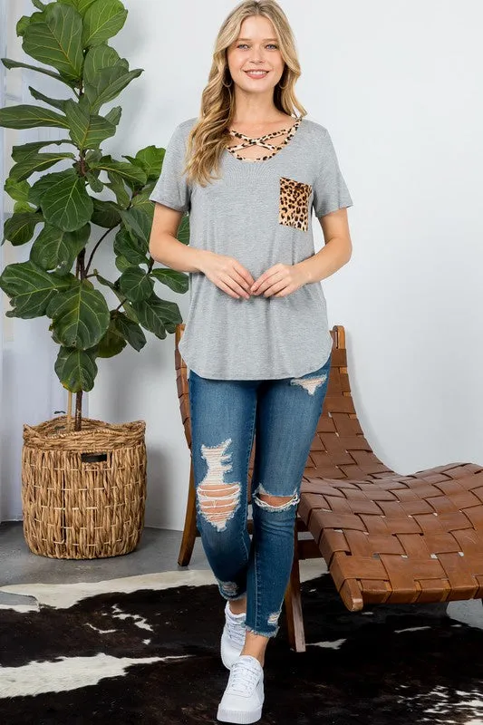 Leopard Cross Strap Pocket Everyday Tee
