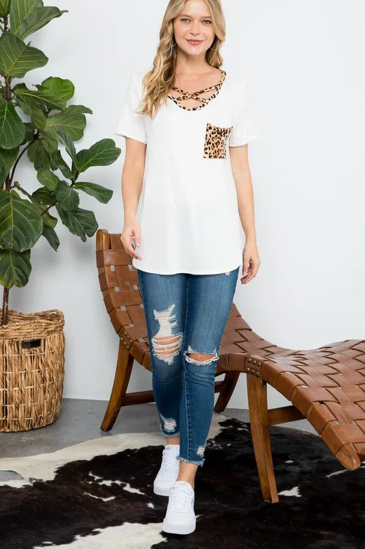 Leopard Cross Strap Pocket Everyday Tee
