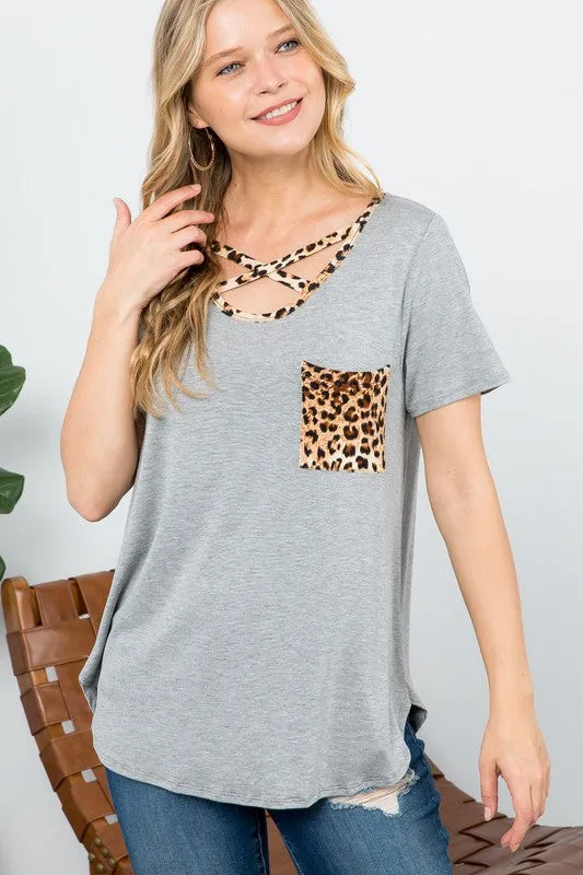 Leopard Cross Strap Pocket Everyday Tee