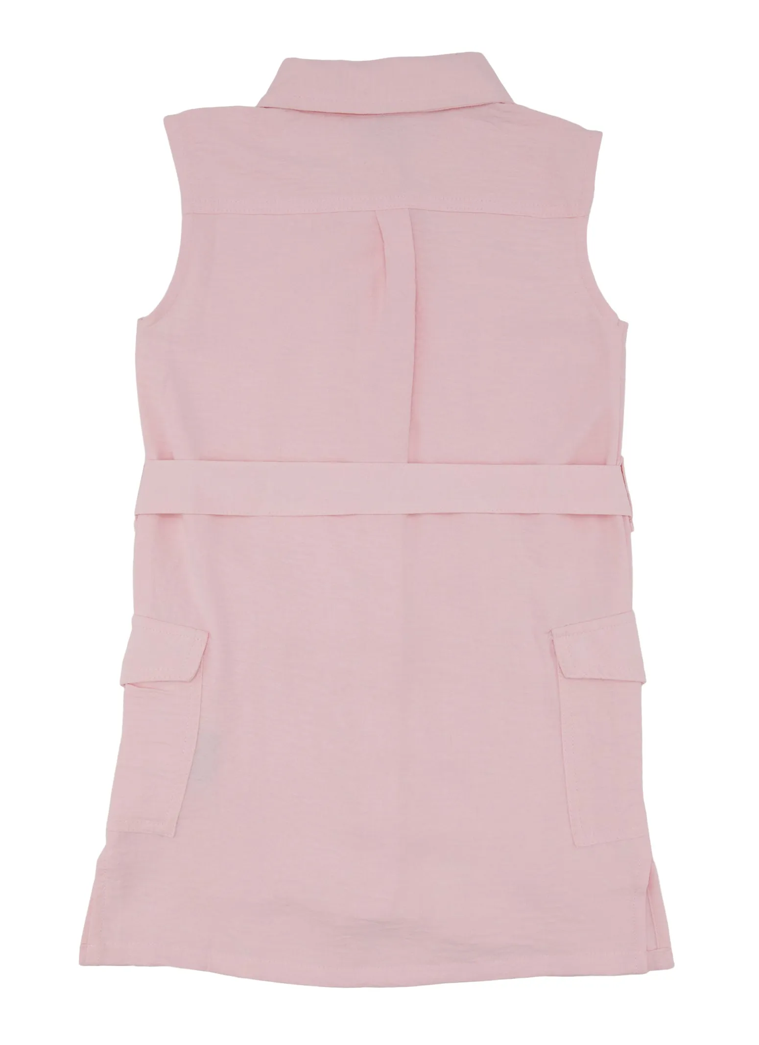 Little Girls Sleeveless Tie Waist Belted Shirt Dress