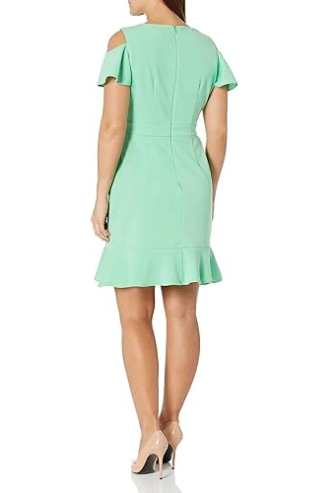London Times Cold Shoulder Flounce Dress
