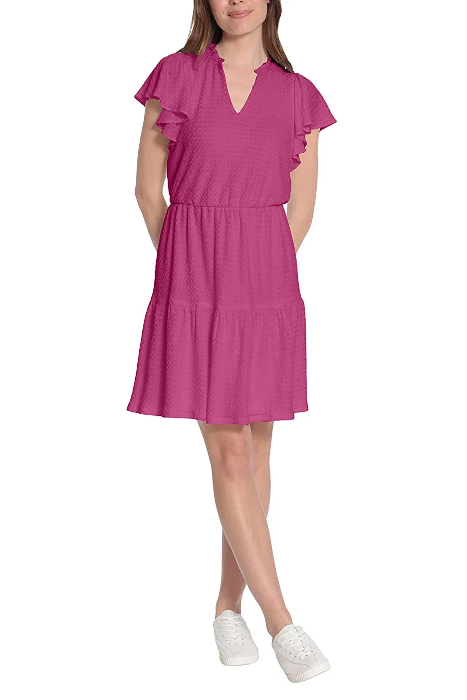 London Times V Neck Short Butterfly Sleeves Pull Over Short Jersey Dress