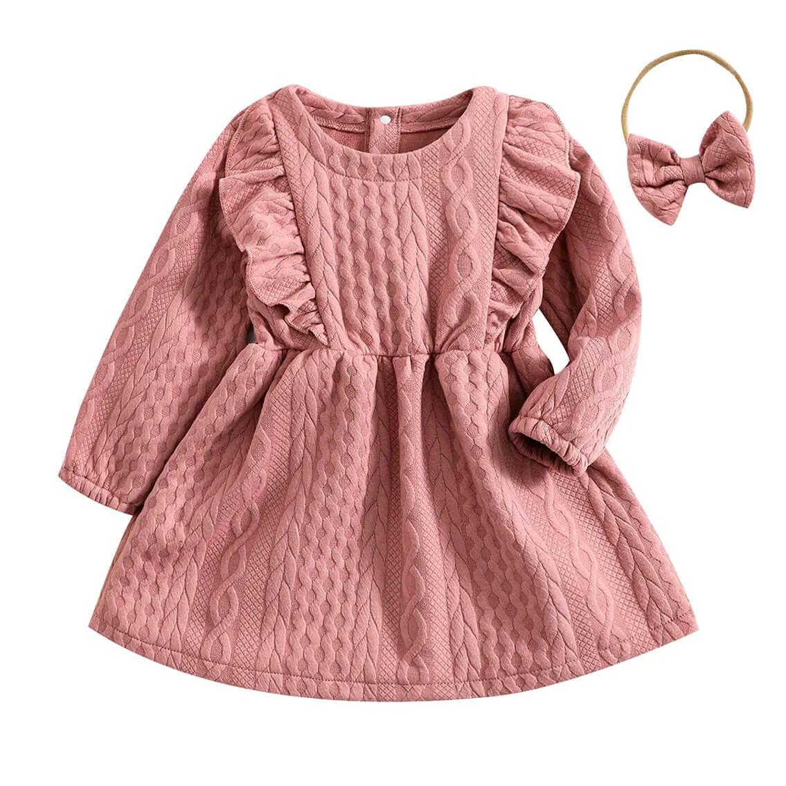 Long Sleeve Cable Knit Toddler Dress