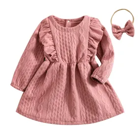 Long Sleeve Cable Knit Toddler Dress
