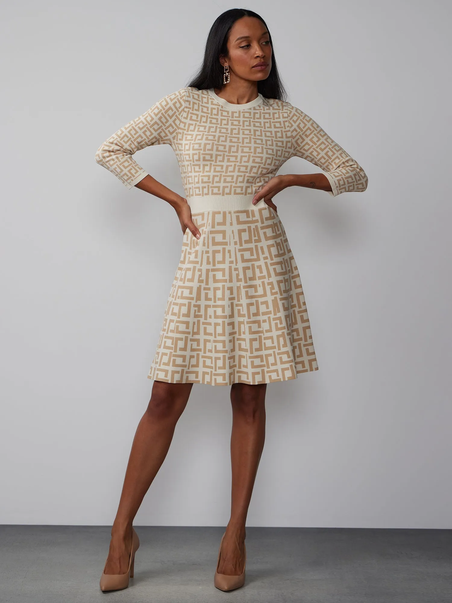 Long Sleeve Geometric A-Line Dress