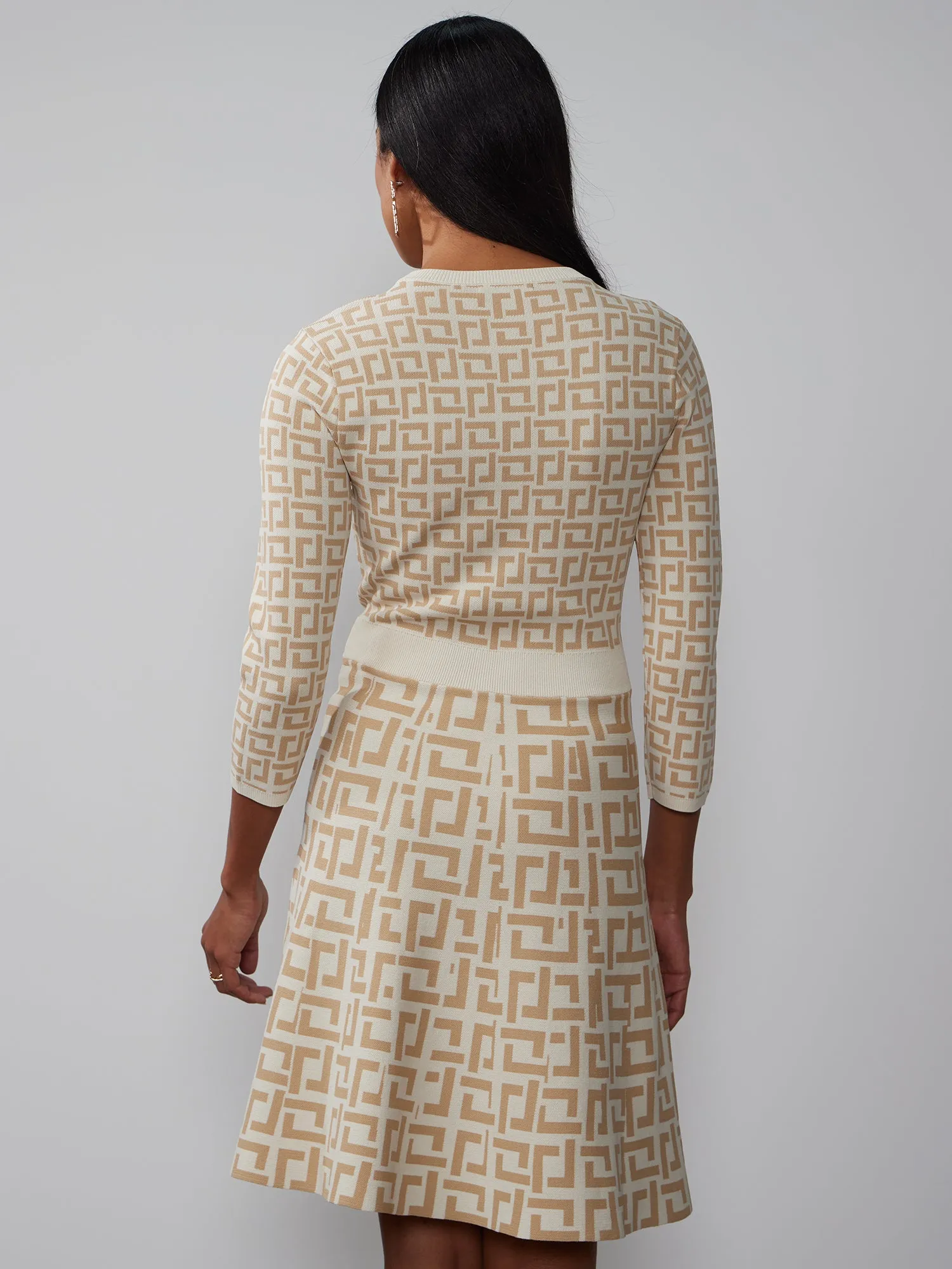 Long Sleeve Geometric A-Line Dress