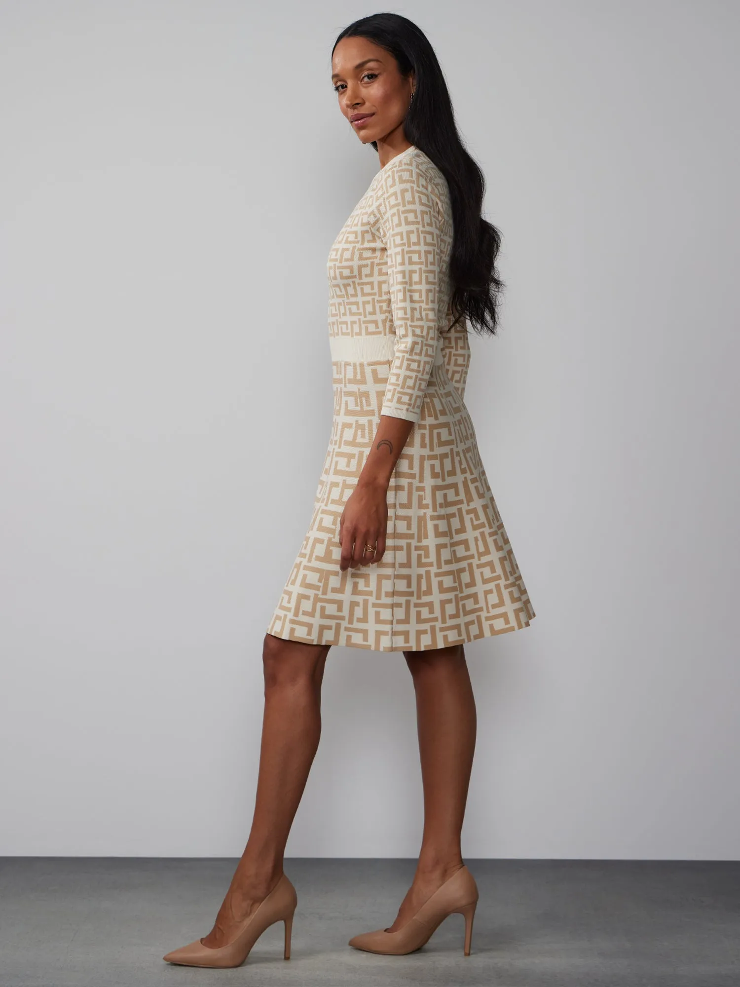 Long Sleeve Geometric A-Line Dress