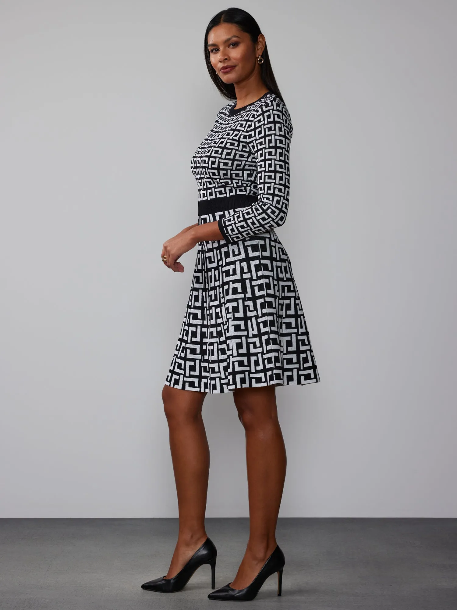Long Sleeve Geometric A-Line Dress