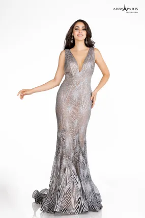 Lucci Lu 90096 Long Glitter Fit & Flare Prom Dress V Neck Formal Gown Evening Pageant