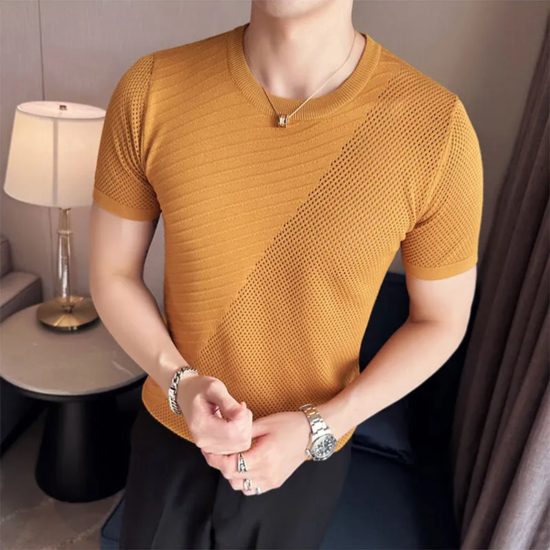 Men's Slim Fit Hollow Knit T-Shirt