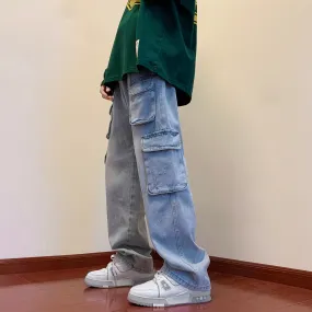 Men's Y2K Clothes Multi-pockets Cargo Pants Streetwear Korean Clothing Baggy Jeans Straight Trousers Male Denim Pants For Men