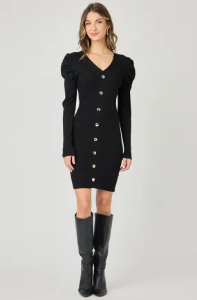 Midi Knit Dress with Gold Buttons
