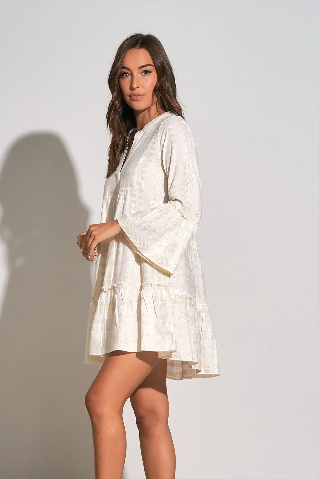 Midi V-Neck Dress- Nat/Gold