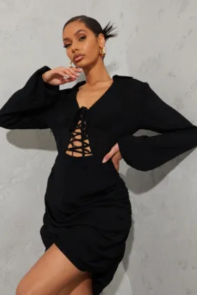 Mini Vneck Black Full Sleeve Dress